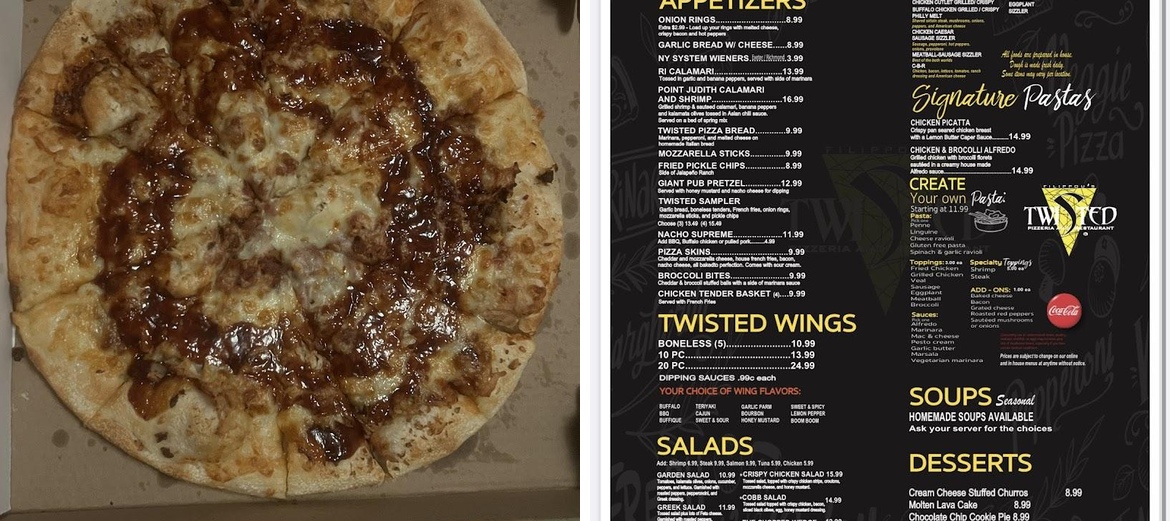 Filippou's Twisted Pizza Menu